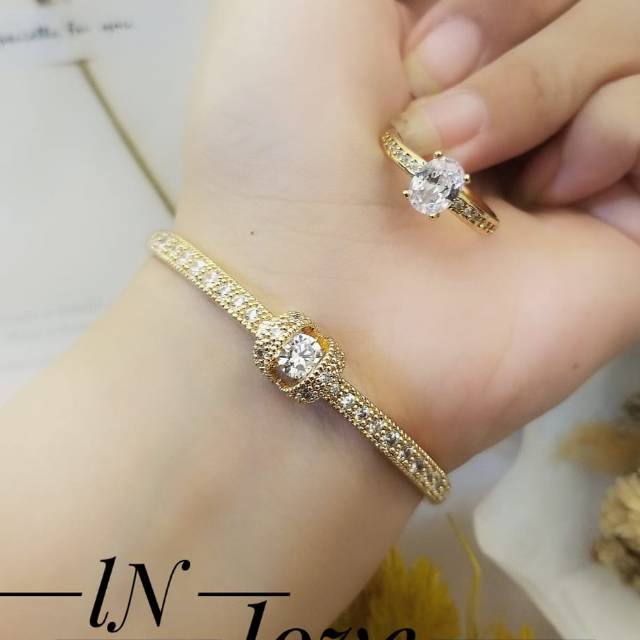 TERLARIS Xuping Set Perhiasan Lapis Emas Gelang Cincin Berlian Gold Mewah Cantik Permata Titanium