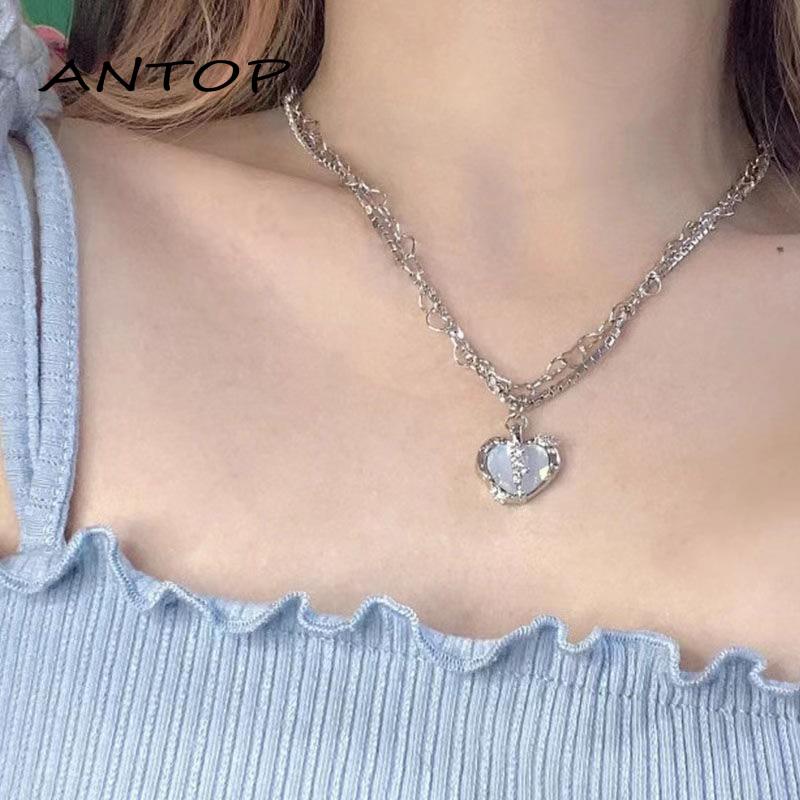 Kalung Multilayer Bentuk Hati Aksen Berlian Zircon Untuk Wanita