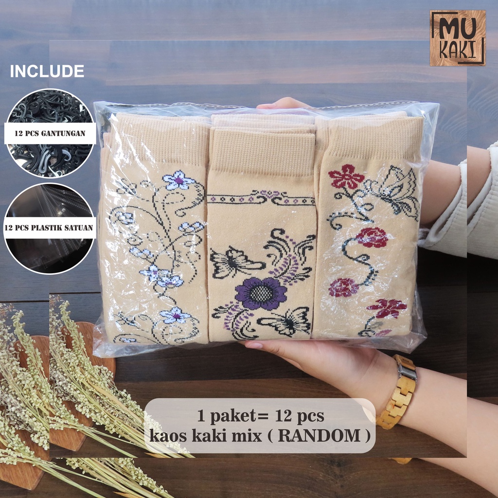 Paket Kaos Kaki Motif Bunga Ukuran S Isi 12 Pasang Murah Mukaki