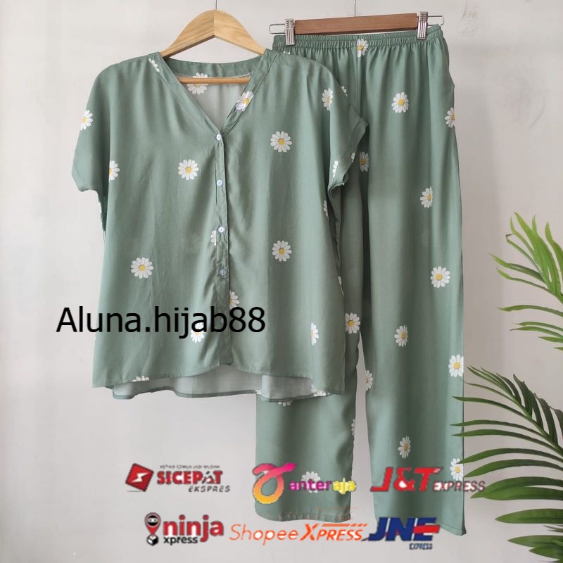 PIYAMA RAYON PANJANG | PIYAMA RAYON | PIYAMA WANITA | - ALUNA