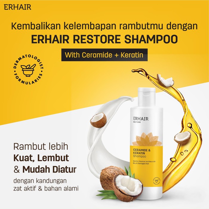 ERHAIR Shampoo Rambut Kering &amp; Rusak ERHA Restore 100 ml Ceramide &amp; Keratin Shampoo