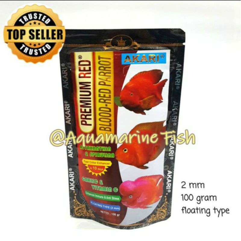 Akari Premium Red Blood Red Parrot pelet pakan ikan parrot oscar cichlid 2mm 100gr Aquamarine Fish
