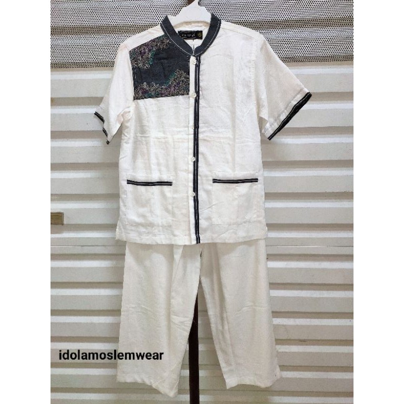 Baju Koko Stelan Anak Al-Luthfi Putih Lengan Pendek