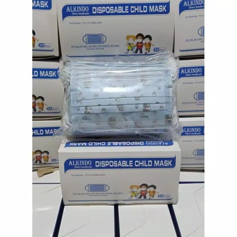 TERMURAH MASKER EARLOOP ALKINDO ANAK 3PLY / MASKER ALKINDO DEWASA 3PLY ISI 50PCS/MASKER MOUSON 3 PLY