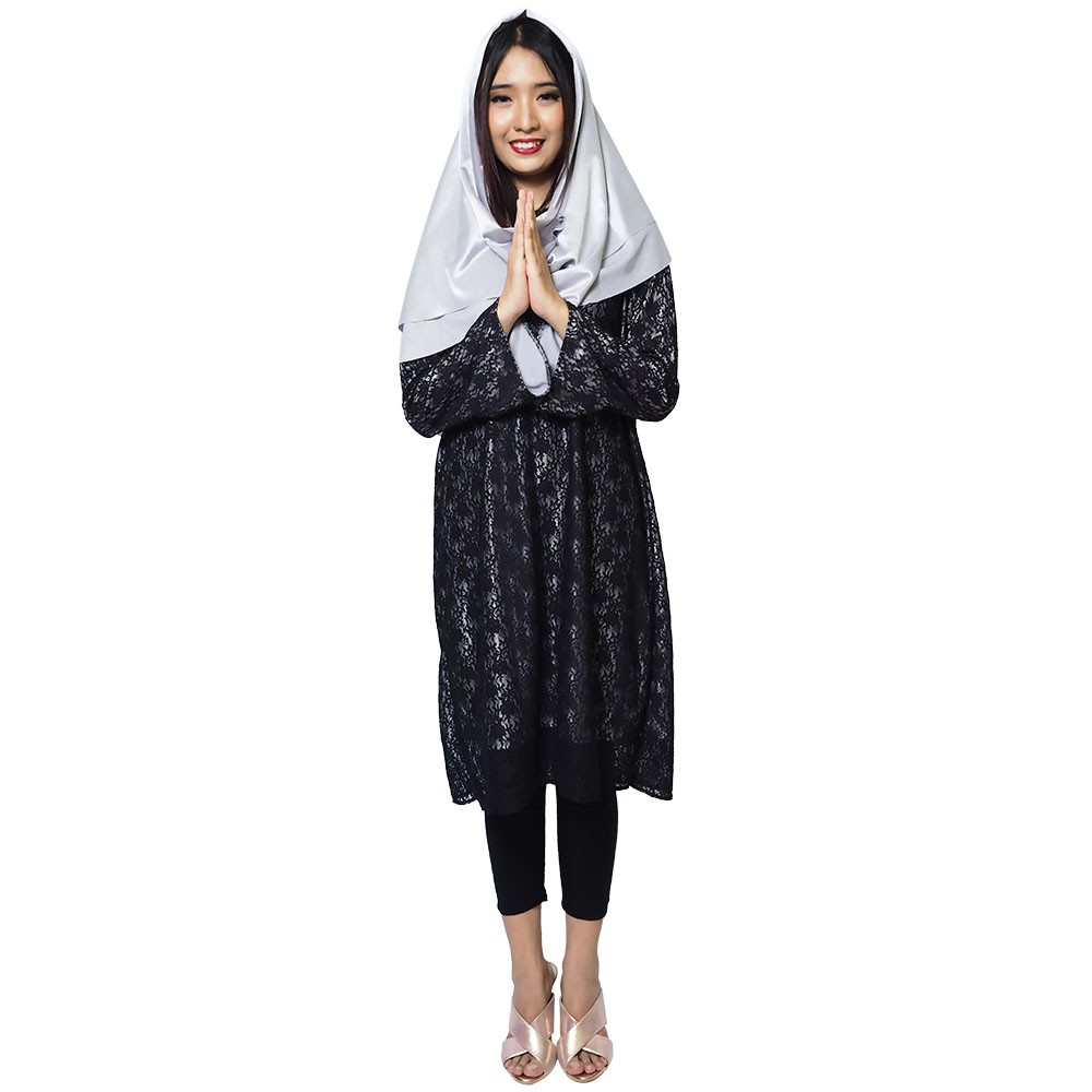 FOLVA tunik baju muslim satin 1137BGM hitam all size