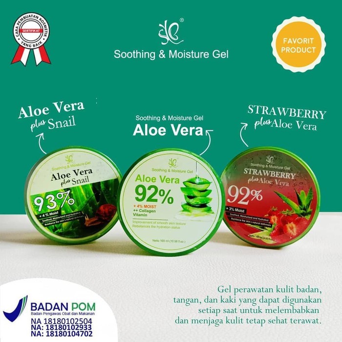 Soothing &amp; Moisture Gel Aloe Vera 92 % COLLAGEN &amp; STRAWBERRY - SYB Hydrated Snail 93 % BPOM ORIGINAL