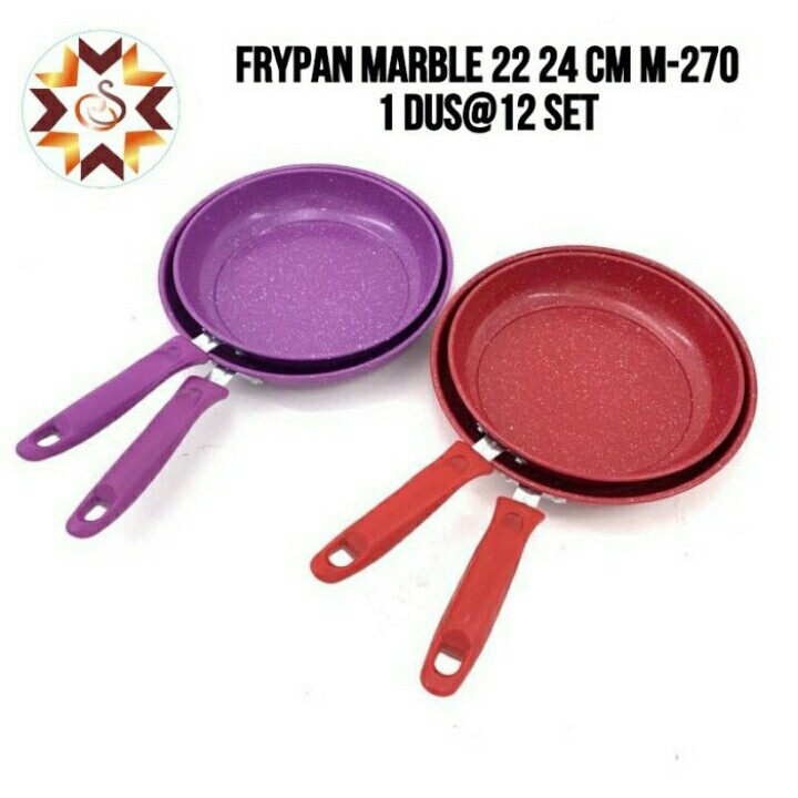 Frypan Marble - Wajan Marble Gagang Warna - Frypan Warna Pan 2 in 1