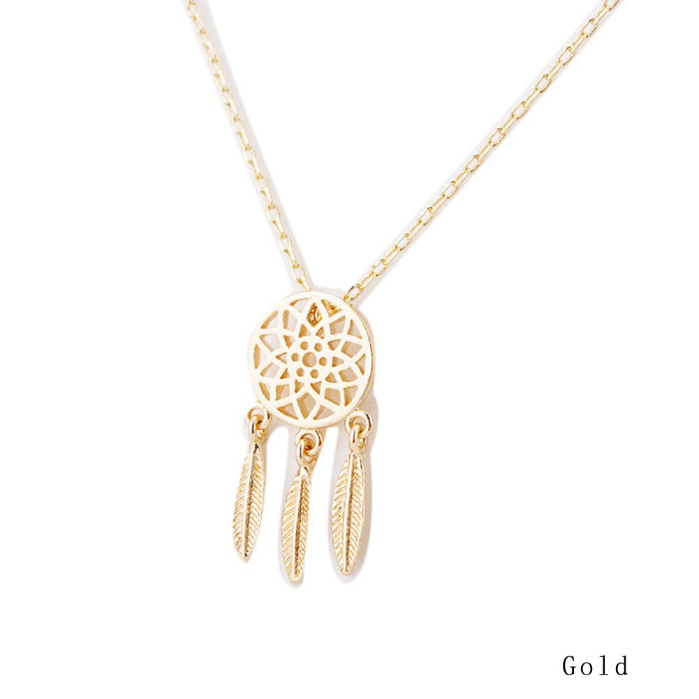Perhiasan Kalung Rantai Bahan Lapis Emas dengan Liontin Bentuk Dream Catcher