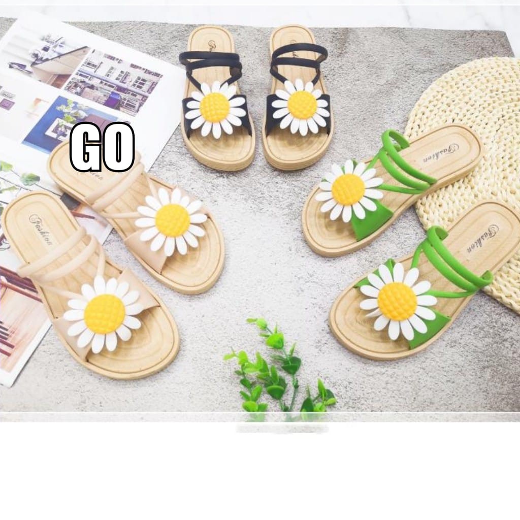 sogo Import TALI BAN V SUN FLOWER Sepatu Sandal Wanita Teplek Sepatu Sandal Cewek Flat Jelly