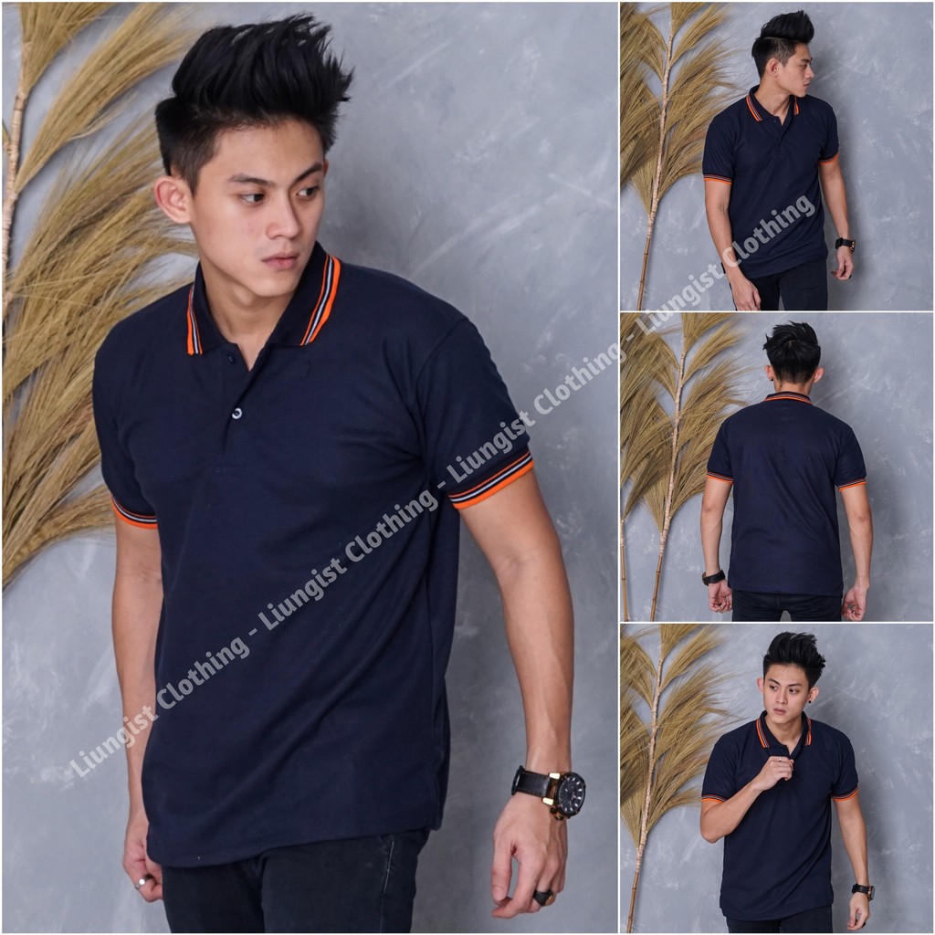 Kaos kerah / kaos polo / poloshirt / polo shirt / Kaos polo Pique Premium Size Besar-Navy List Oren