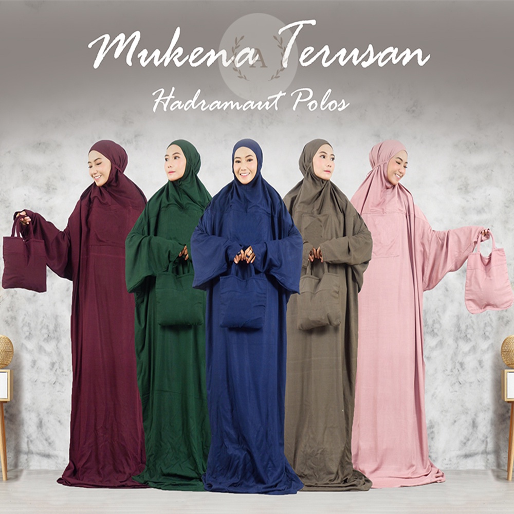 Mukena Terusan Dewasa Hadramaut Polos - Mukenah Traveling Jumbo Rayon Premium Bali Murah