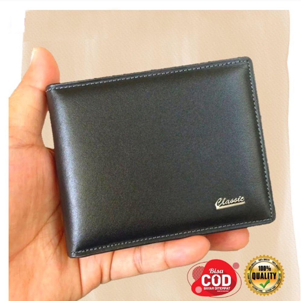 Dompet Kulit Pria Lipat Dua Classic Hitam