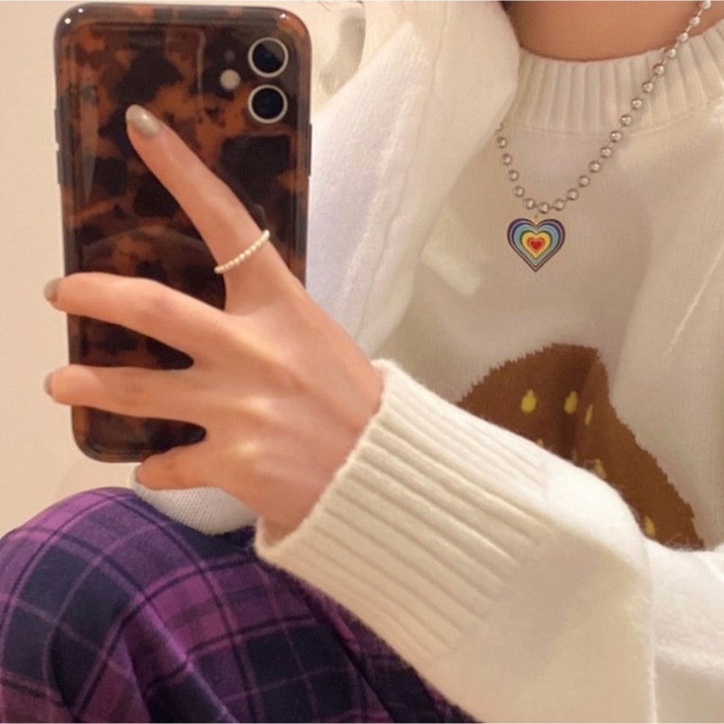 New design sense rainbow love light luxury niche long sweater chain