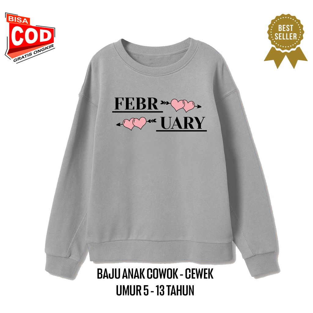 Baju Anak Laki Dan Perempuan FEBRUARY Umur  3 - 13 tahun Kaos Anak Lengan Panjang  Sweater anak