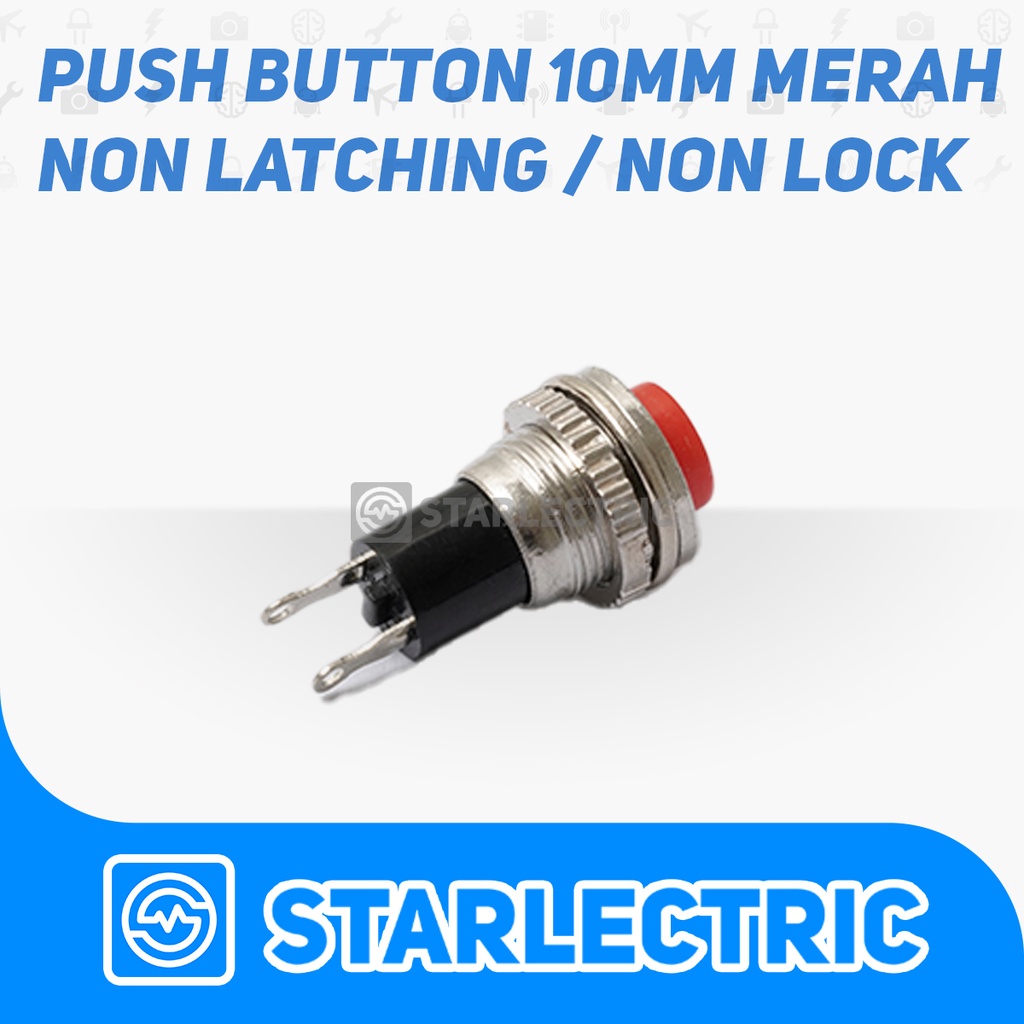 Tombol Push Button Switch Push On Reset 10mm Merah Non Latching