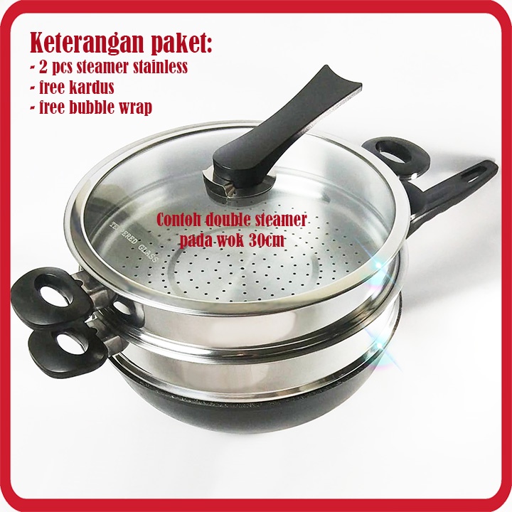 MOEGEN Double Steamer stainless steel kukusan untuk wok pan 30cm ( Kukusan / Dandang )