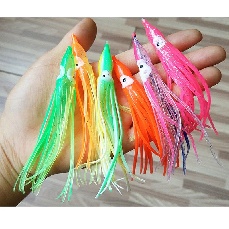 10PCS Mix Colors Alat Pancing Umpan Pancing Buatan Umpan Pancing Umpan Mancing Umpan Mancing Squid jig relix nusantara Octopus Umpan Ikan Squid lure 5cm 9cm 11cm Soft Plastic Lure Kail Pancing Alat Pancing Murah Tuna