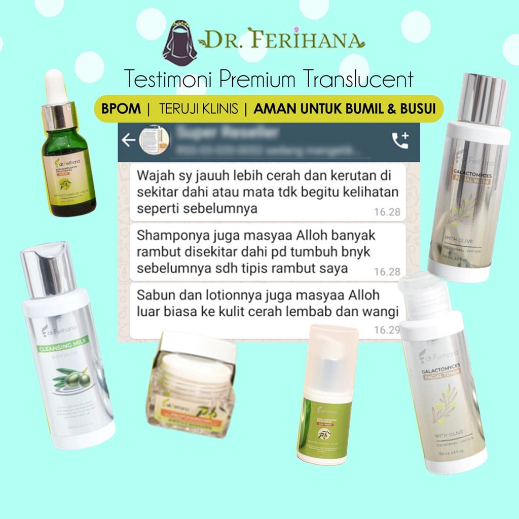 Paket Premium Translucent dr. Ferihana Cosmetics &amp; Skincare Merupakan Paket Pencerah untuk Mengatasi Kulit Kusam Keriput Kering Flek Melasma Anti Aging Alami Terbaik BPOM LPPOM HALAL MUI