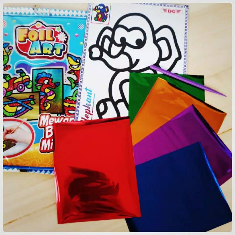 D5 Mewarnai Sticker dg Kertas Foil Art | Coloring Paper Rainbow Warna warni | Stiker Pelangi Kartun