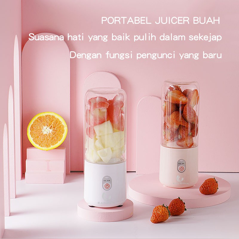 TJM VZ081 Blender Mini Juicer USB Rechargeable 410ML Multifungsi 4 Mata Pisau