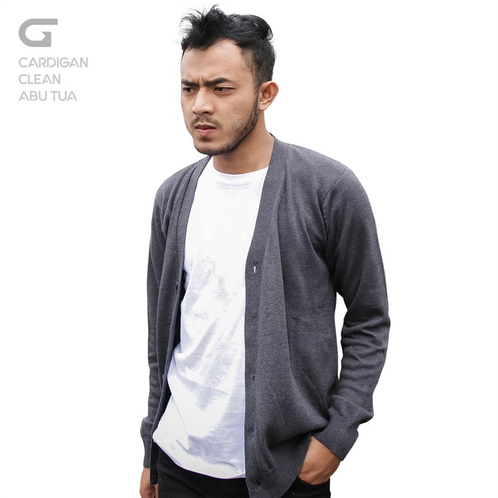 Sweater Rajut Pria Gomuda Cardigan Clean - Abu Tua - Gomuda Cardigan Clean cardigan pria E1L8