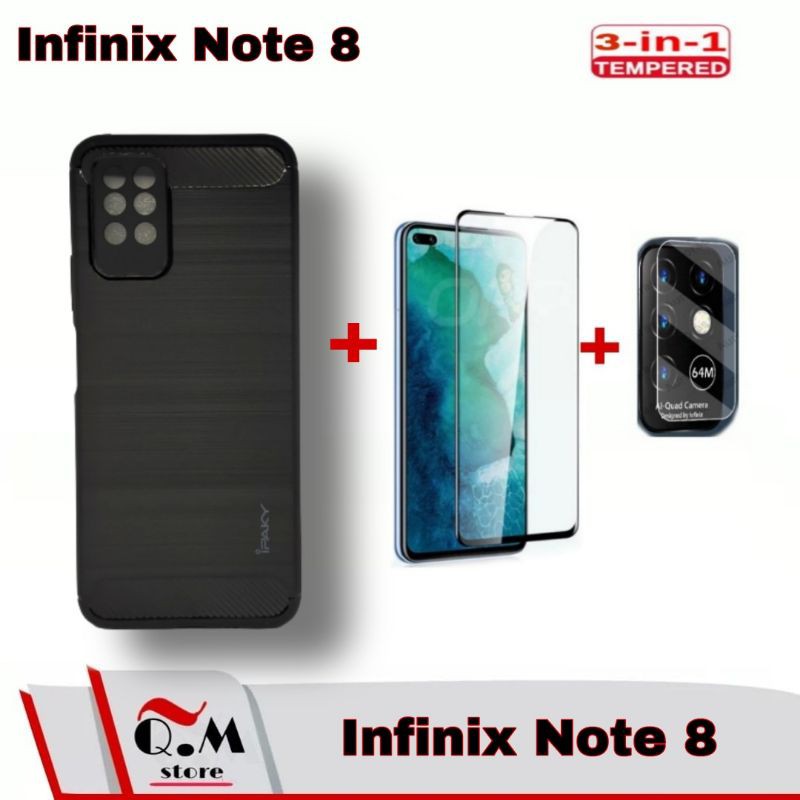 Case Infinix Hot 11S NFC / Infinix Note 8 2020 Case Carbon Ipaky Paket 3IN1 Pelindung Layar Plus Camera