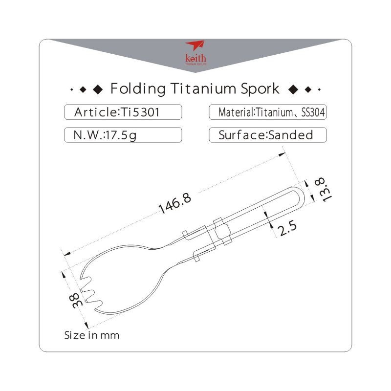 Keith titanium Ti5301 folding spork sendok bergerigi spoon Ultralight camping