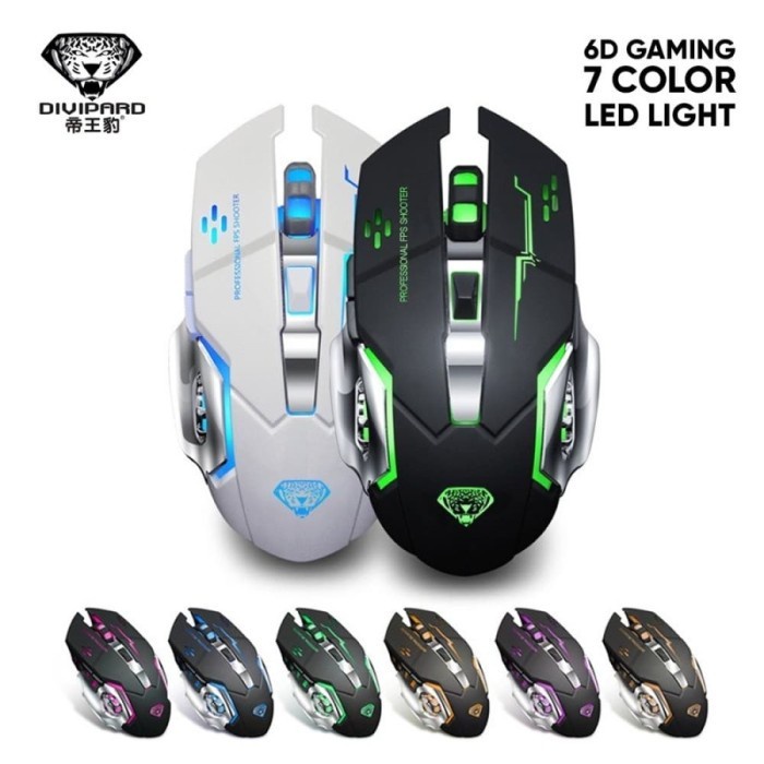 Mouse Gaming wireless Charging Silent 2.4Ghz 7 Color RGB Divipard Q3