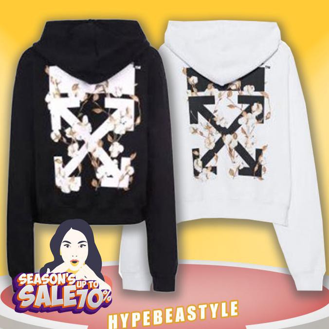 Produk Terbaru Jaket Hoodie Off White Cotton Carryover Crop Hood White Black Original - Hitam, M