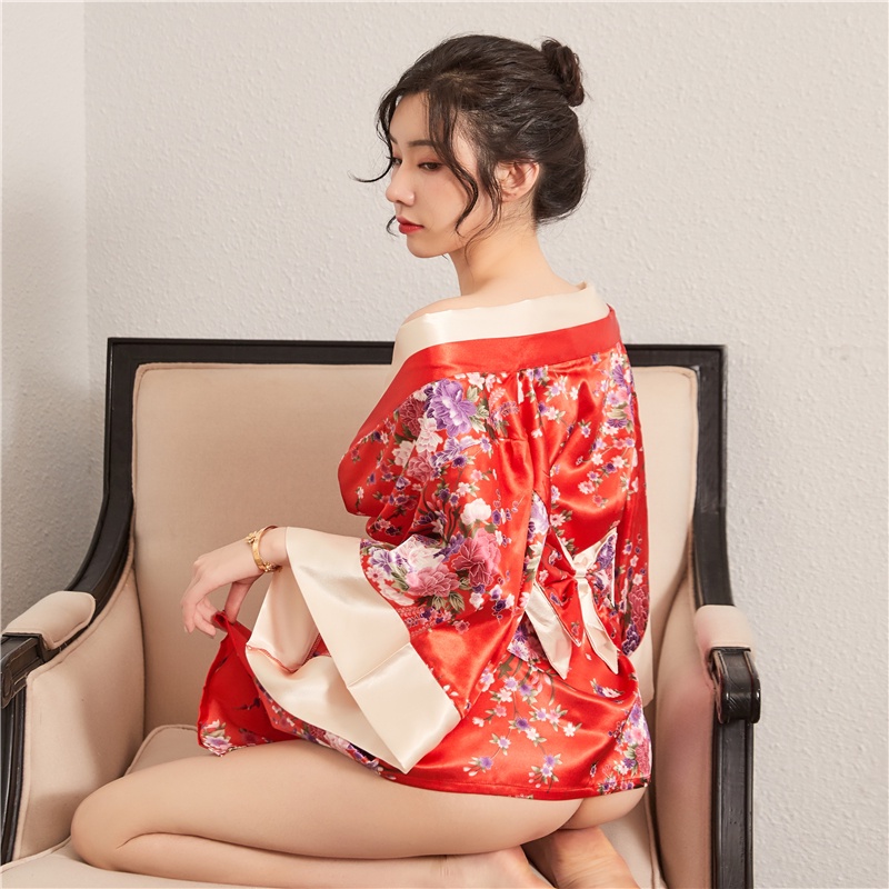 Erotis lingerie wanita ukuran plus cetak kimono Jepang renda-up piyama seksi saueration rayuan hot passion suit seragam