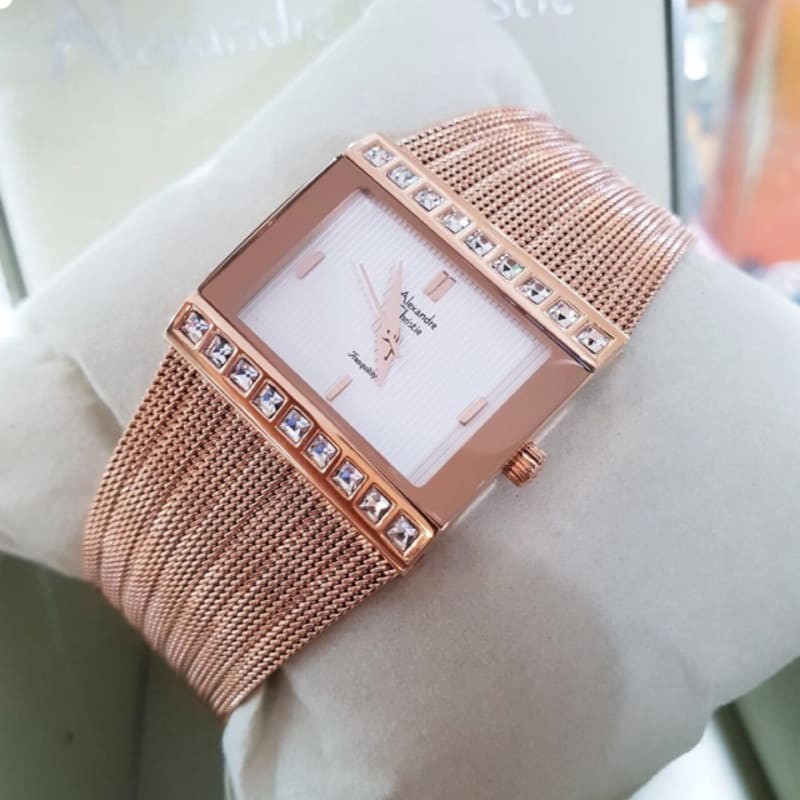 Jam Tangan Alexandre Christie AC2561 Wanita Original Rantai Pasir Rosegold