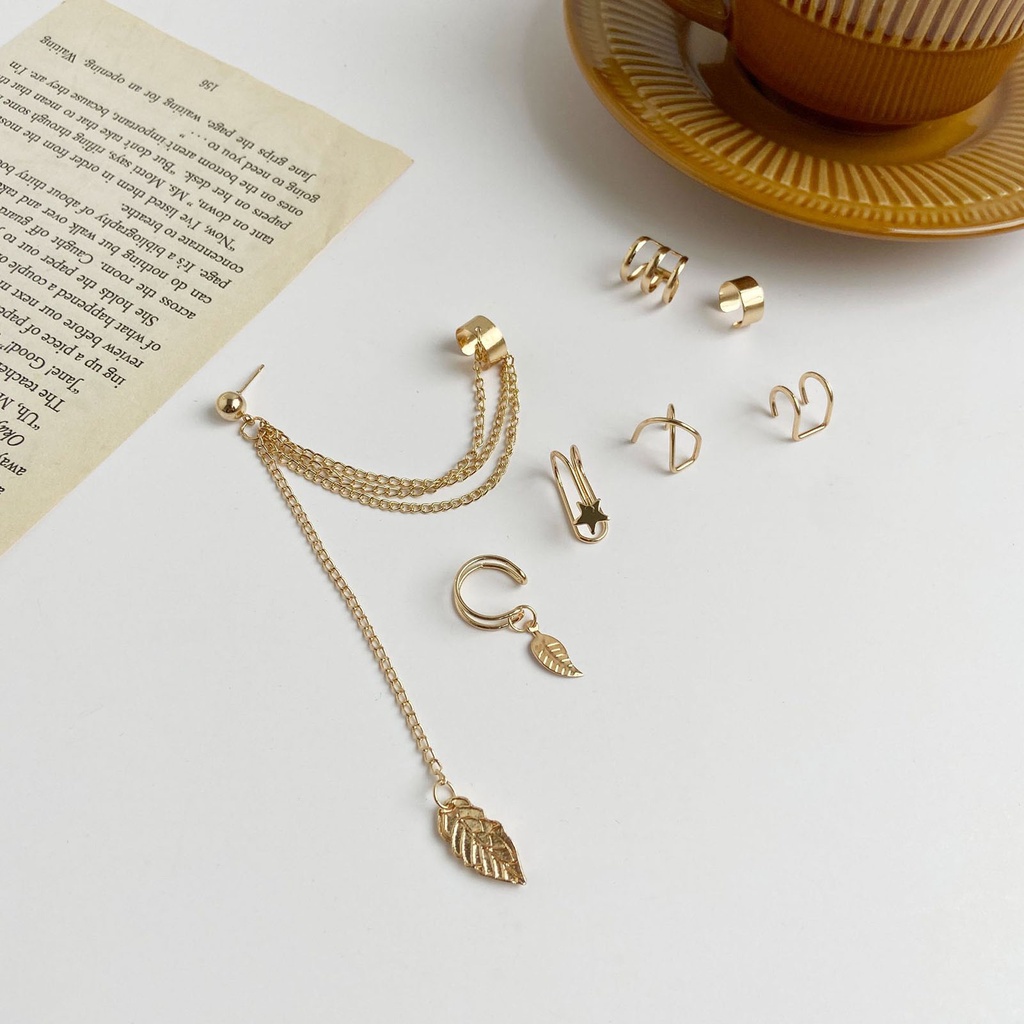 Hu Hu Hu Hu Hu Alat Bantu Pasang Kacamata♡ 5pcs / Set / 7Pcs / Set Anting Klip Tanpa Tindik Bahan Metal Untuk Wanita