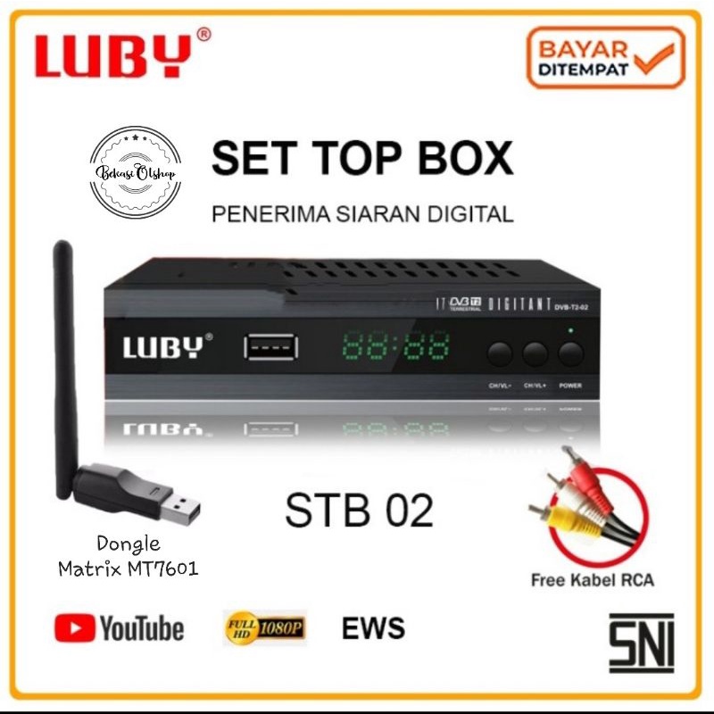 PAKET LUBY SET TOP BOX T2 02 &amp; WIFI DONGLE / TV SIARAN DIGITAL RECEIVER STB YOUTUBE TIKTOK