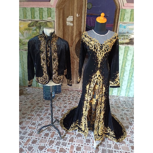 couple kebaya bludru dan beskap bludru kekinian/couple bludru pengantin