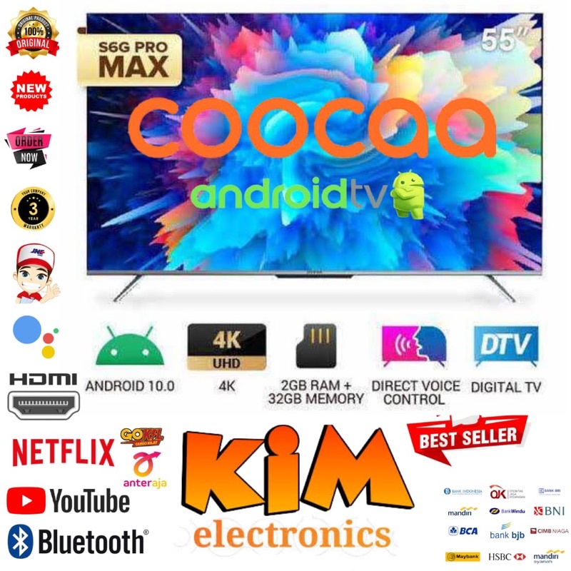 JNE COOCAA LED TV 55S6G PRO MAX 55 INCH ANDROID UHD 4K FAR FIELD VOICE CONTROL