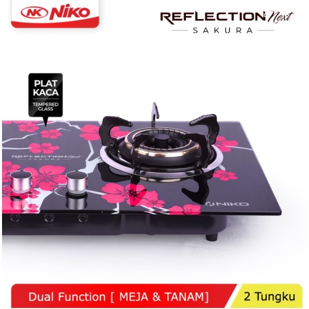 NIKO Kompor Gas Tanam Kaca 2 Tungku Sakura Tempered Glass Reflection