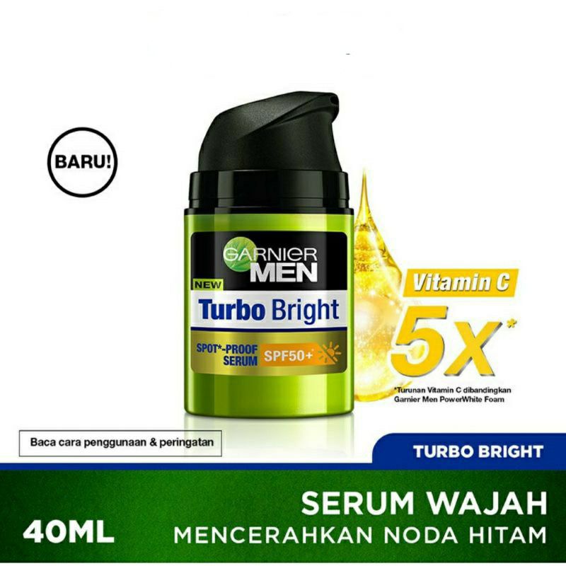 Garnier men Turbo Bright Spotless Serum SPF 50+ PA++++ 40ml  Serum pencerah wajah