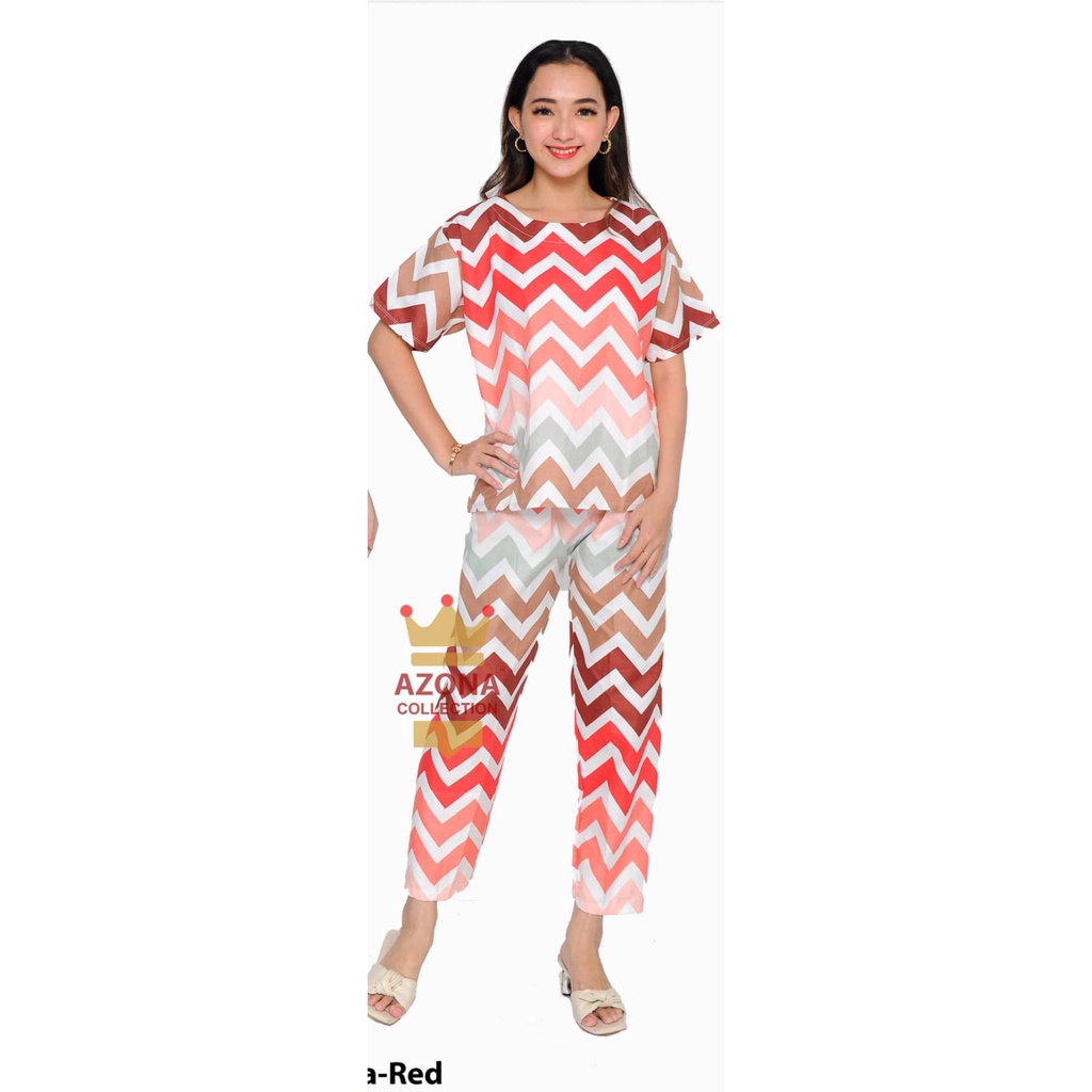 Dtree .baju tidur piyama dewasa cp oblong motif zig zag / baju tidur dewasa katun eropa-zig zag merah