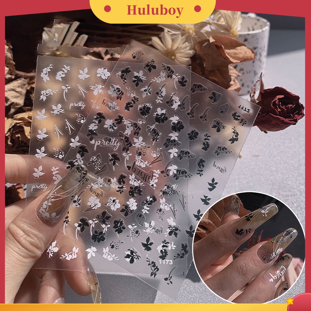 Huluboy Huluboy♡ 1 Lembar Stiker Kuku Motif Bunga Mini Seamless Flexible DIY Untuk Salon