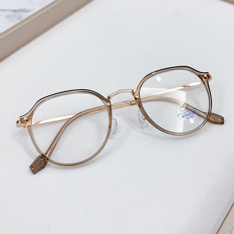 (YUZHU) Tr90 Kacamata Anti Blue Light Lensa Optik Frame Metal Gaya Retro Untuk Pria / Wanita