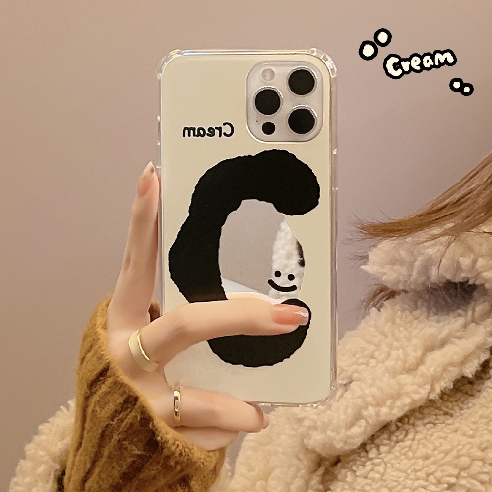 IPHONE Cream Smile Face Mirror Phone Case Penutup Belakang Tahan Guncangan Untuk Iphone7 8 PLUS X XR XS 11 12 13 14 MINI PRO MAX SE 2020