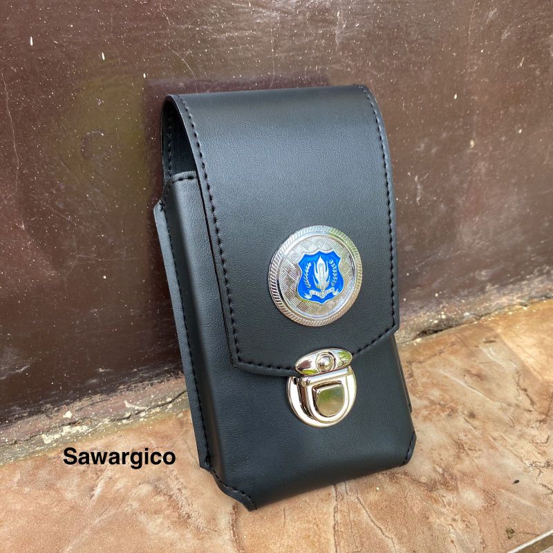 Sarung hp pinggang logo satpam kulit