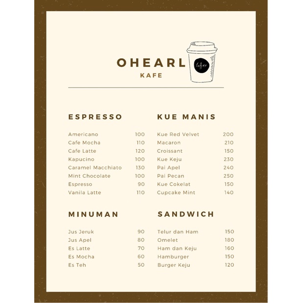 Print Menu Makan A4 Menu Makan Aesthetic