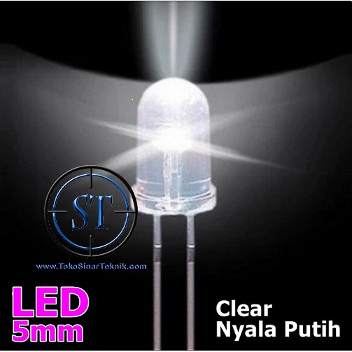 10 PCS LED Putih = Putih 5mm White Super Bright  Lampu Led Diode DIP Senter Nyala Putih isi 10 Buah