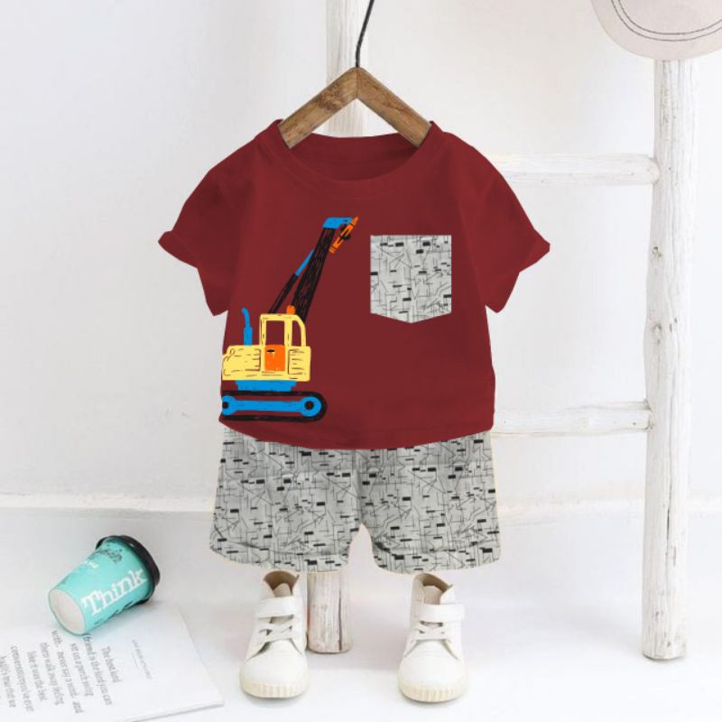 SETELAN ANAK MURAH / SETELAN ANAK COWOK MURAH / SETELAN ANAK LAKI MURAH / BAJU ANAK MURAH / SETELAN BERMAIN ANAK-MAROON