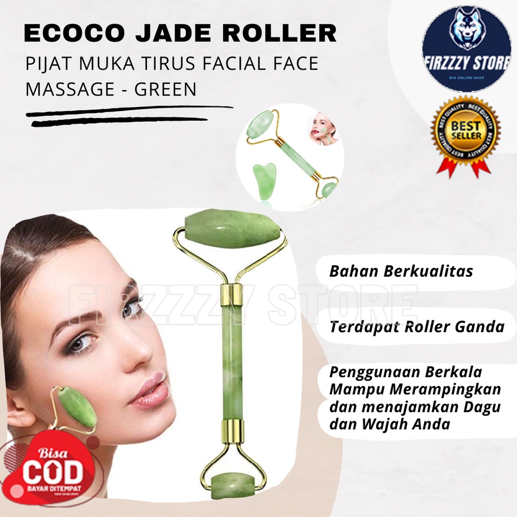 Ecoco Jade Roller Pijat Muka Tirus Facial Face Massage - Green