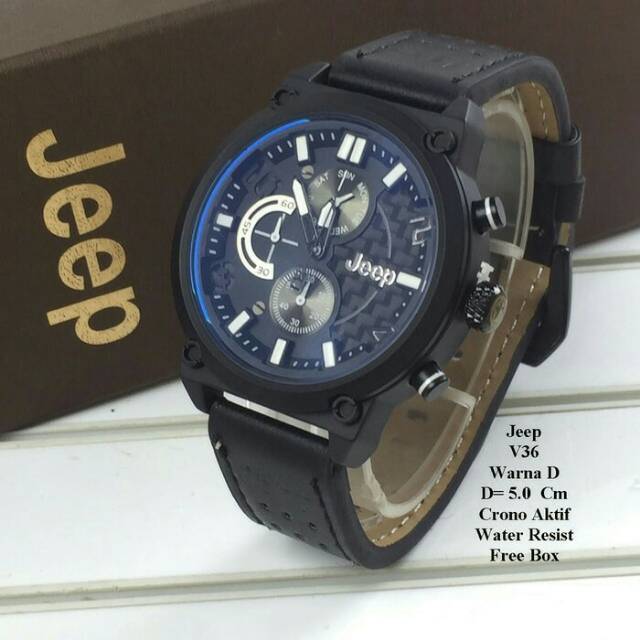 Jam Tangan Pria Jeep Chrono Aktif Water Resist Tali Kulit  - Terbaru Kwalitas Super Harga Murah