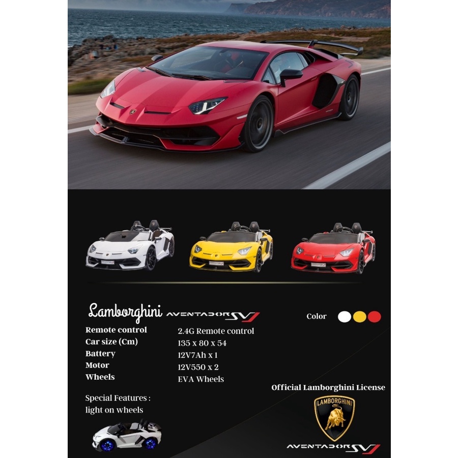 Mainan anak Mobil aki Lamborghini Aventador Svj lisensi jumbo