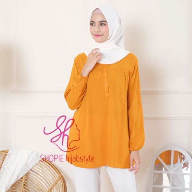 Blus Polos Mustard - Blouse Polos Rayon - Kubus - Fathin Basic - Kuning Kunyit - SHOPIE Hijabstyle