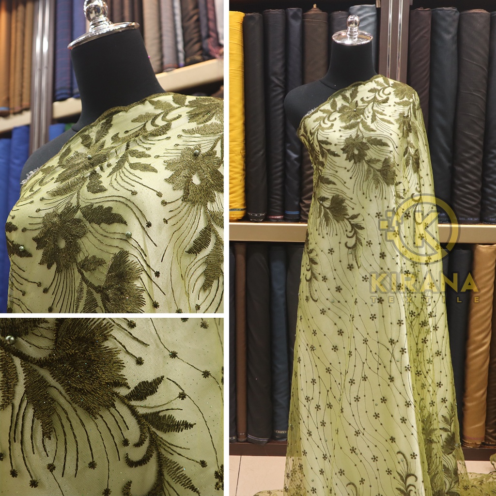 Kain tile tule tille akar mutiara / Kain tile tule mutiara glitter / kain tile kebaya brokat mutiara